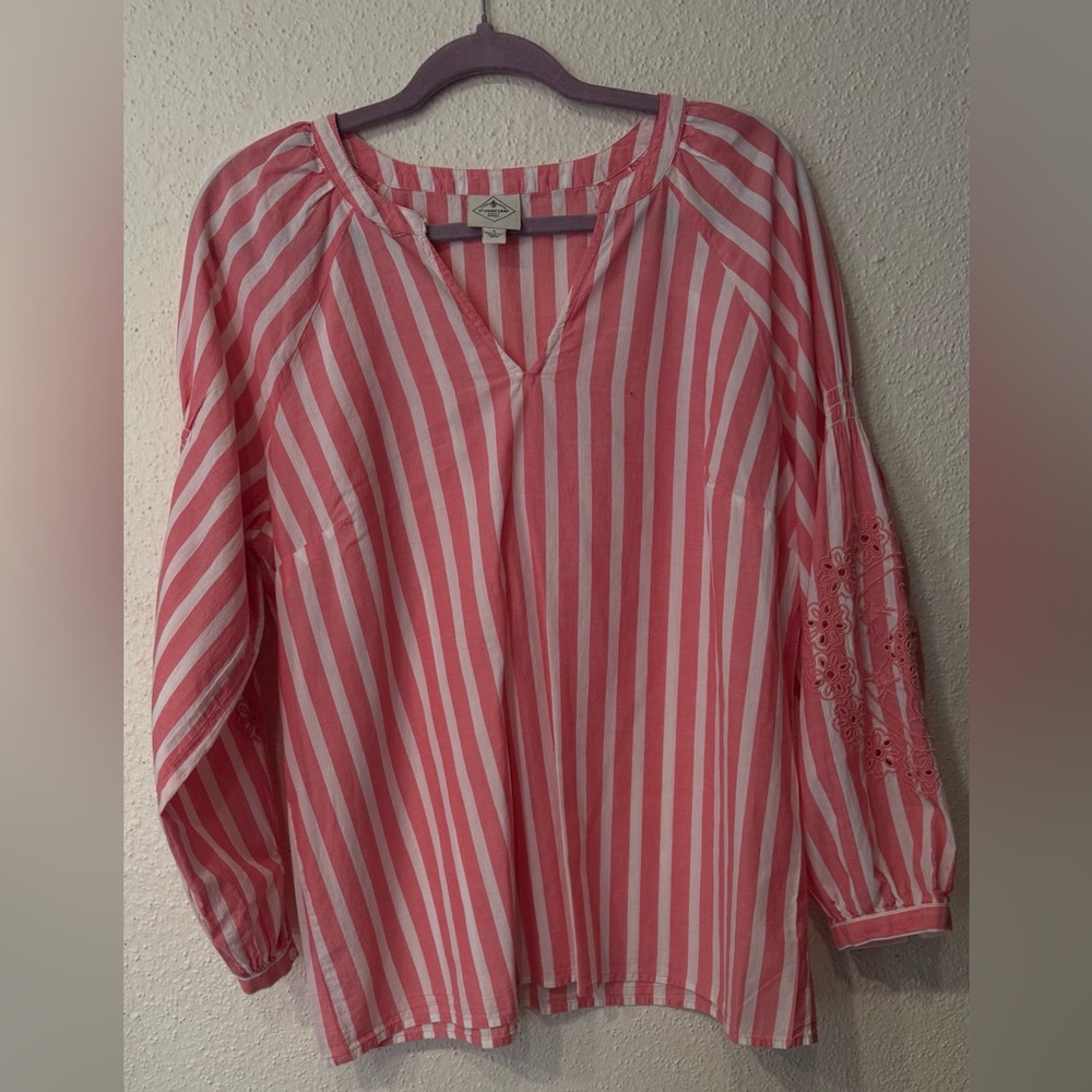 St. John's Bay Pink and White Relaxed Blouse